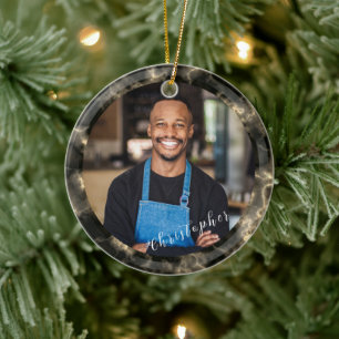 Minimalist Smoke Cloud Brown Photo Ceramic Ornament