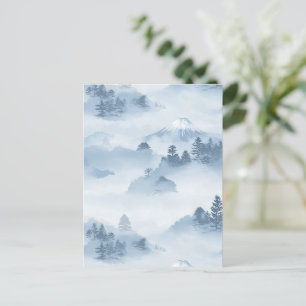 Minimalist Snow-Covered Mountains Blue White Postcard