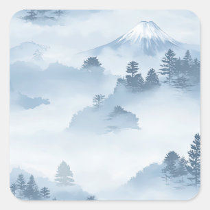 Minimalist Snow-Covered Mountains Blue White Square Sticker