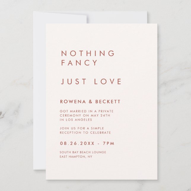 Minimalist snow pink Nothing fancy Just love Invitation (Front)