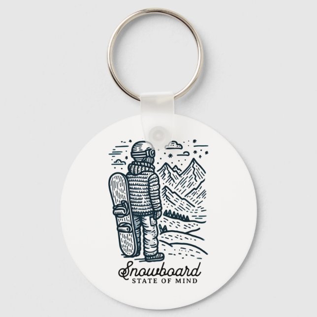 Minimalist Snowboarder – Mountain Adventure Snowbo Key Ring (Front)