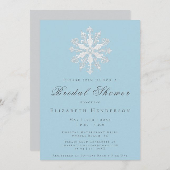 Minimalist Snowflake Bridal Shower | Ice Blue Invitation (Front/Back)