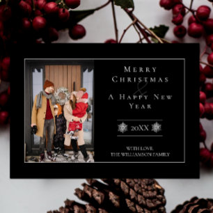 Minimalist Snowflake Christmas Black Photo Card