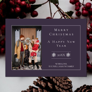 Minimalist Snowflake Christmas Purple Photo Card