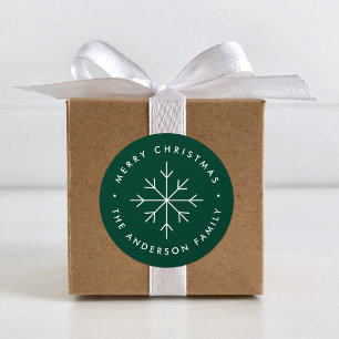 Minimalist Snowflake Green Holiday Classic Round Sticker