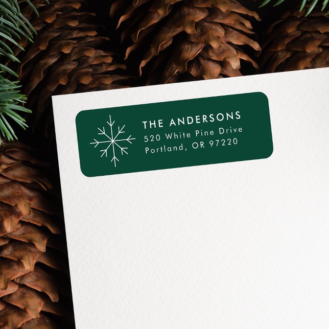 Minimalist Snowflake Green Holiday Return Address Label (Creator Uploaded)