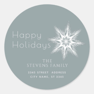 Minimalist snowflake Happy Holidays Christmas Classic Round Sticker
