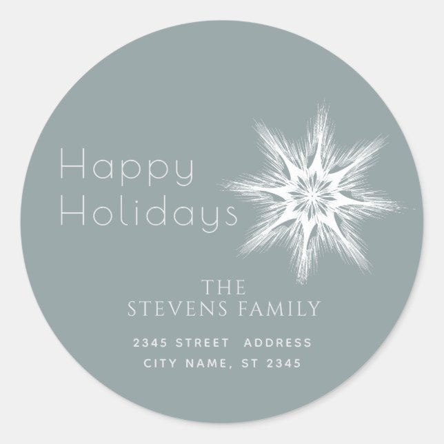 Minimalist snowflake Happy Holidays Christmas Classic Round Sticker (Front)