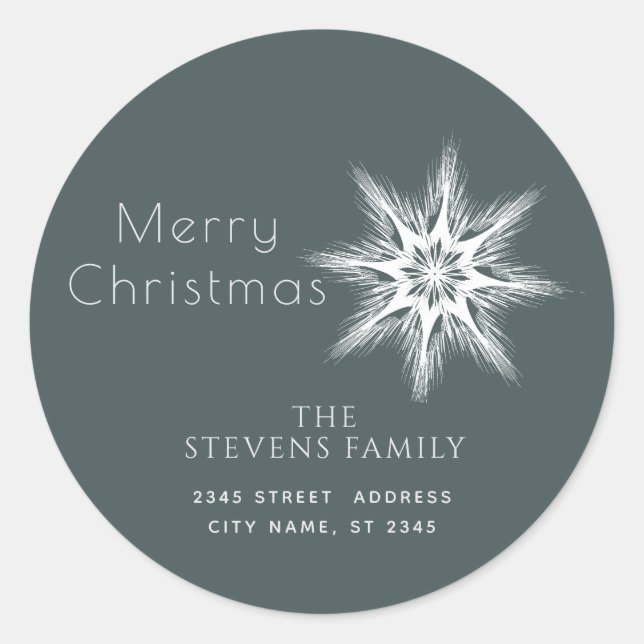 Minimalist snowflake  Merry Christmas Holiday Classic Round Sticker (Front)