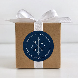 Minimalist Snowflake Navy Holiday Classic Round Sticker