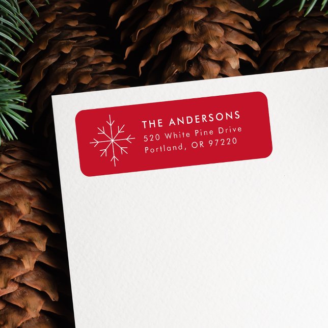 Minimalist Snowflake Red Holiday Return Address Label (Creator Uploaded)