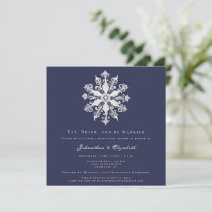 Minimalist Snowflake Rehearsal Dinner Navy Blue Invitation