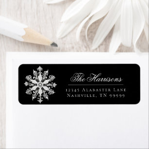 Minimalist Snowflake Wedding Address   Black Return Address Label