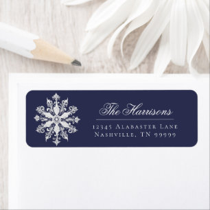 Minimalist Snowflake Wedding Address Navy Blue Return Address Label
