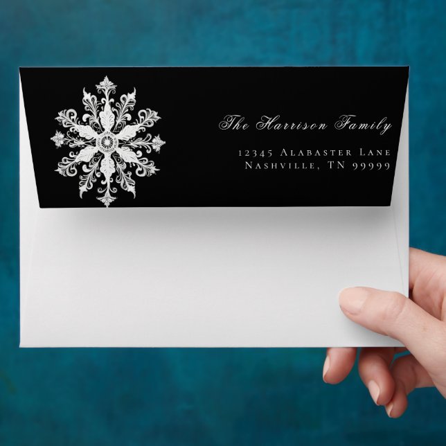Minimalist Snowflake Wedding | Black Envelope (Hand)