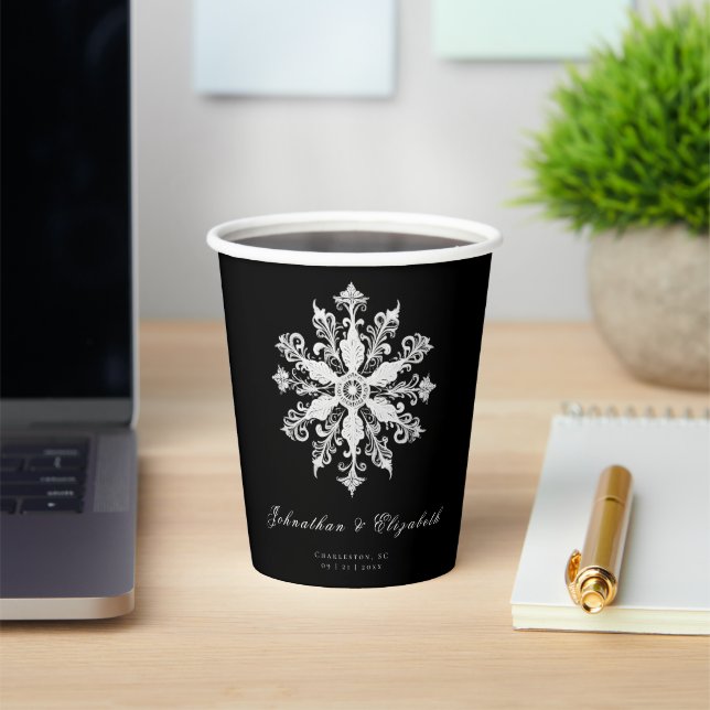 Minimalist Snowflake Wedding | Black Paper Cups (Insitu)