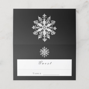 Minimalist Snowflake Wedding Black Place Card
