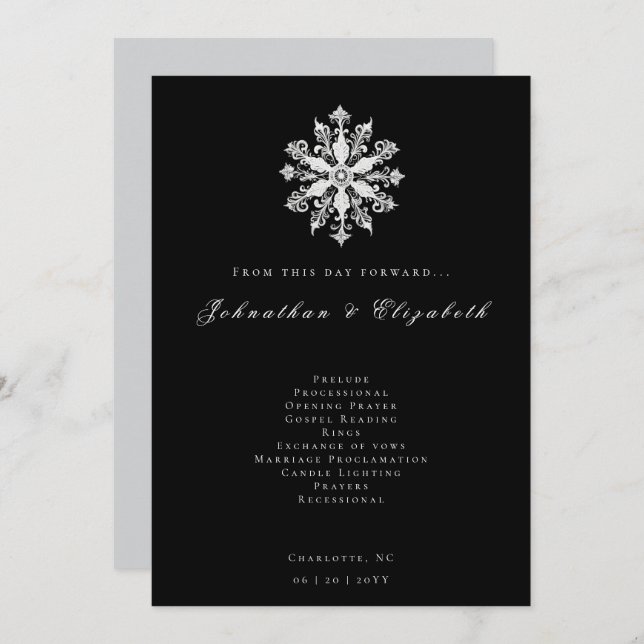Minimalist Snowflake Wedding | Black Program (Front/Back)