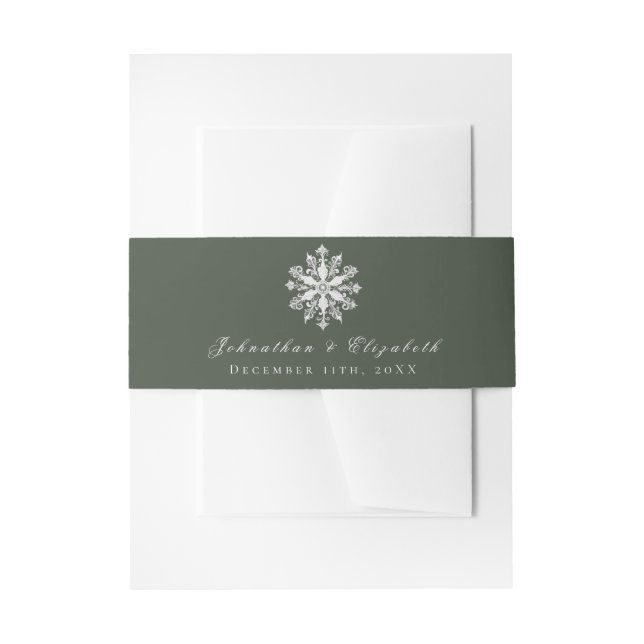 Minimalist Snowflake Wedding | Green Invitation Belly Band (Front Example)