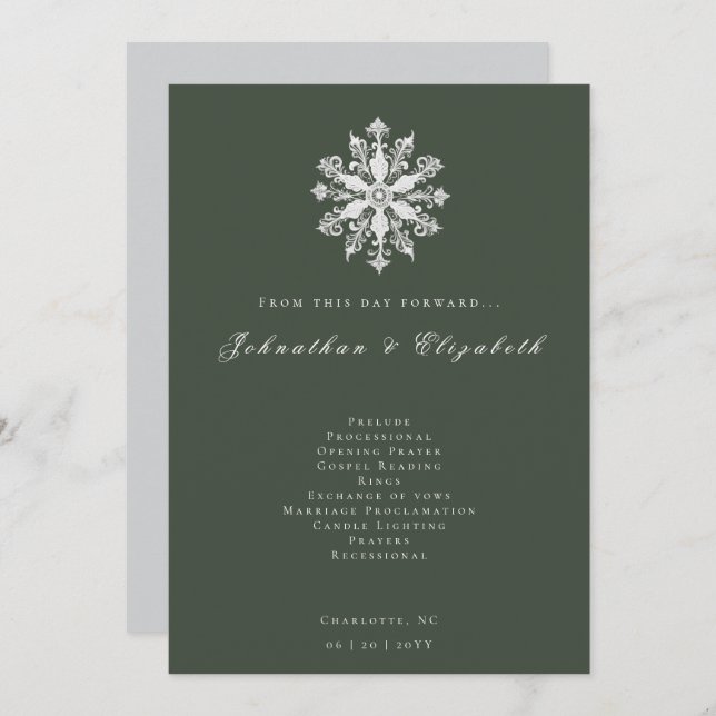 Minimalist Snowflake Wedding | Green Program (Front/Back)