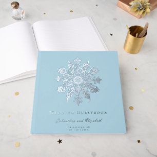 Minimalist Snowflake Wedding Ice Blue Guest Book