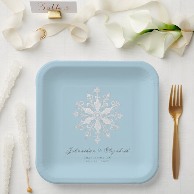Minimalist Snowflake Wedding | Ice Blue Paper Plate (Wedding)