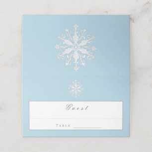 Minimalist Snowflake Wedding Ice Blue Place Card
