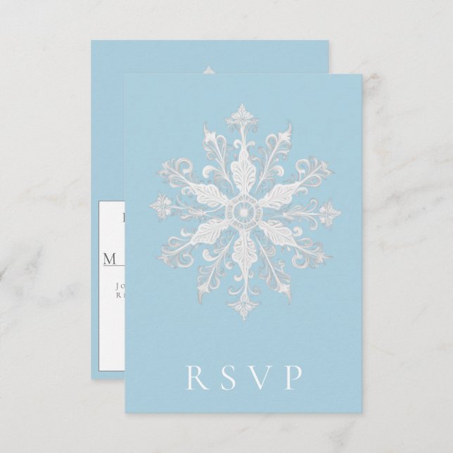 Minimalist Snowflake Wedding | Ice Blue RSVP Card (Front/Back)