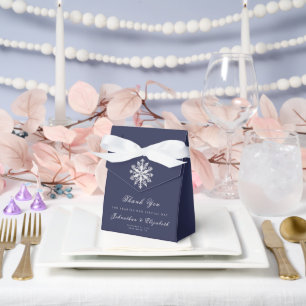 Minimalist Snowflake Wedding Navy Blue Favour Box