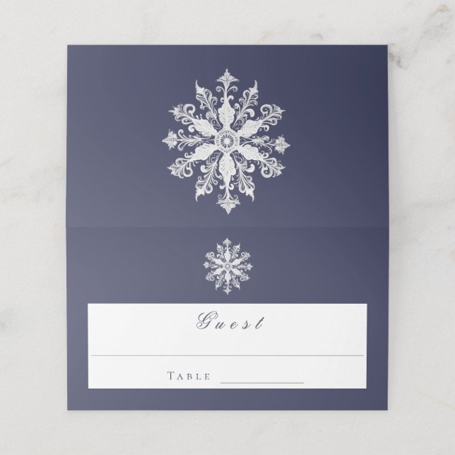 Minimalist Snowflake Wedding | Navy Blue Place Card (Outside Unfolded)