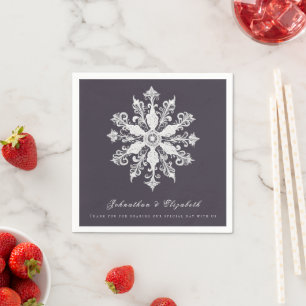 Minimalist Snowflake Wedding   Plum Purple Napkin