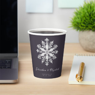Minimalist Snowflake Wedding Plum Purple Paper Cups