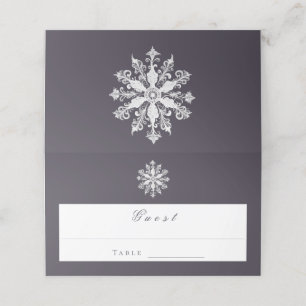 Minimalist Snowflake Wedding Plum Purple Place Card