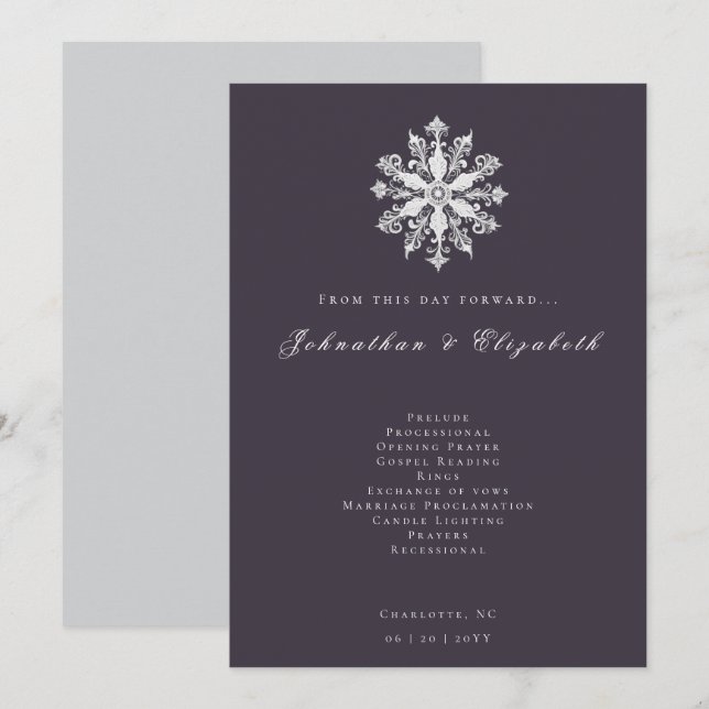 Minimalist Snowflake Wedding | Plum Purple Program (Front/Back)