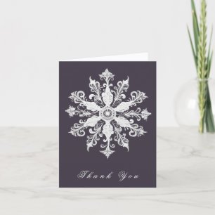Minimalist Snowflake Wedding   Plum Purple Thank You Card