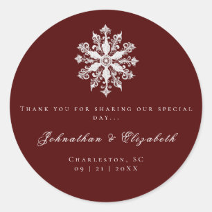 Minimalist Snowflake Wedding Red Favor Classic Round Sticker