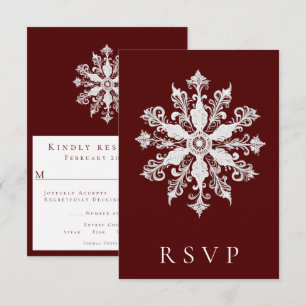 Minimalist Snowflake Wedding Red RSVP Card