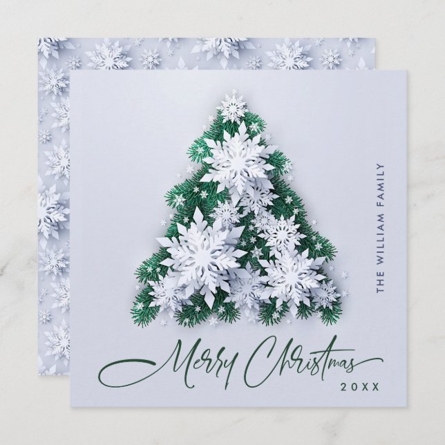 Minimalist Snowflakes Christmas Tree Greeting Holiday Card (Front/Back)