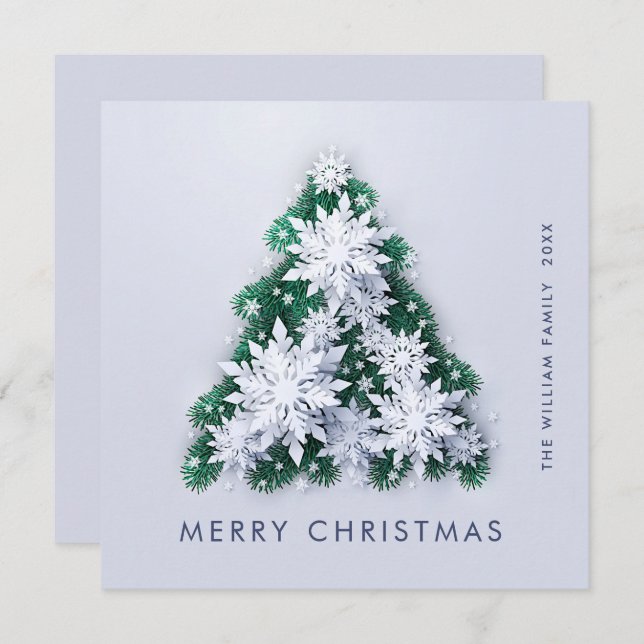 Minimalist Snowflakes Christmas Tree Greeting Holiday Card (Front/Back)