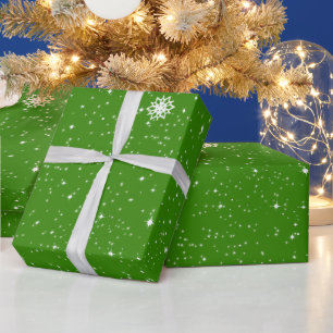 Minimalist Snowflakes on Festive Green Wrapping Paper