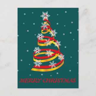 Minimalist Snowflakes Ribbon Christmas Tree Announcement Postcard
