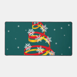 Minimalist Snowflakes Ribbon Christmas Tree Desk Mat