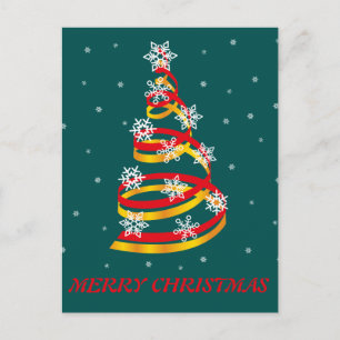 Minimalist Snowflakes Ribbon Christmas Tree Holiday Postcard