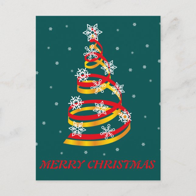 Minimalist Snowflakes Ribbon Christmas Tree Holiday Postcard (Front)