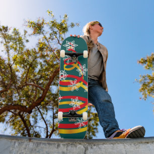 Minimalist Snowflakes Ribbon Christmas Tree Skateboard