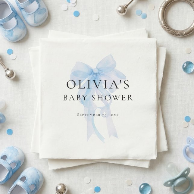 Minimalist Soft Blue Bow Baby Shower Napkin (Creator Uploaded)