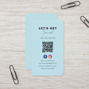Minimalist Soft Blue Qr Code Connect With Us Business Card