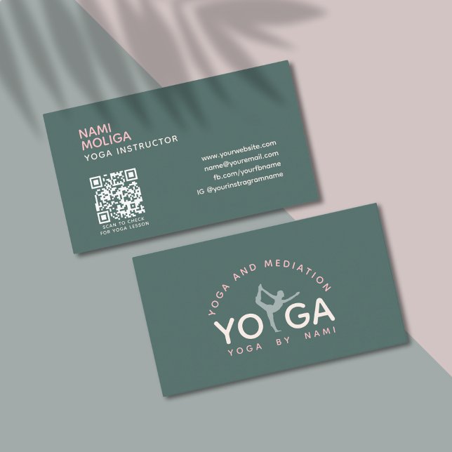 Minimalist Soft Green Pink Simple Yoga Studio Business Card (Creator Uploaded)
