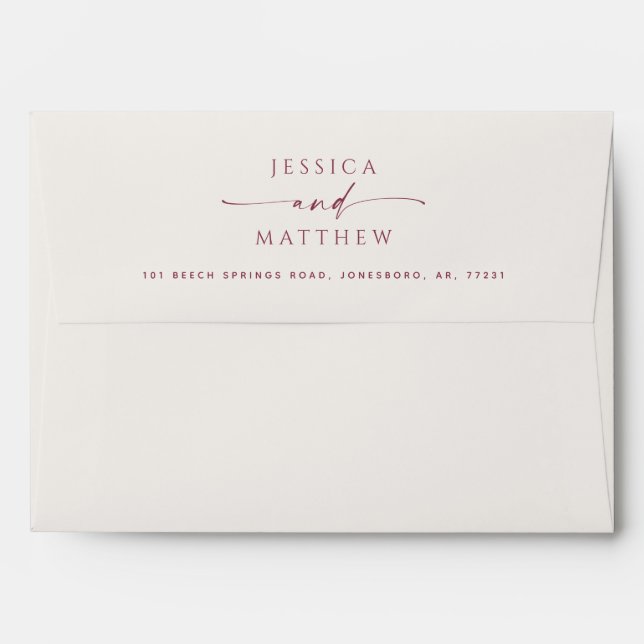 Minimalist Soft Ivory & Muted Berry Rose Wedding Envelope (Back (Top Flap))