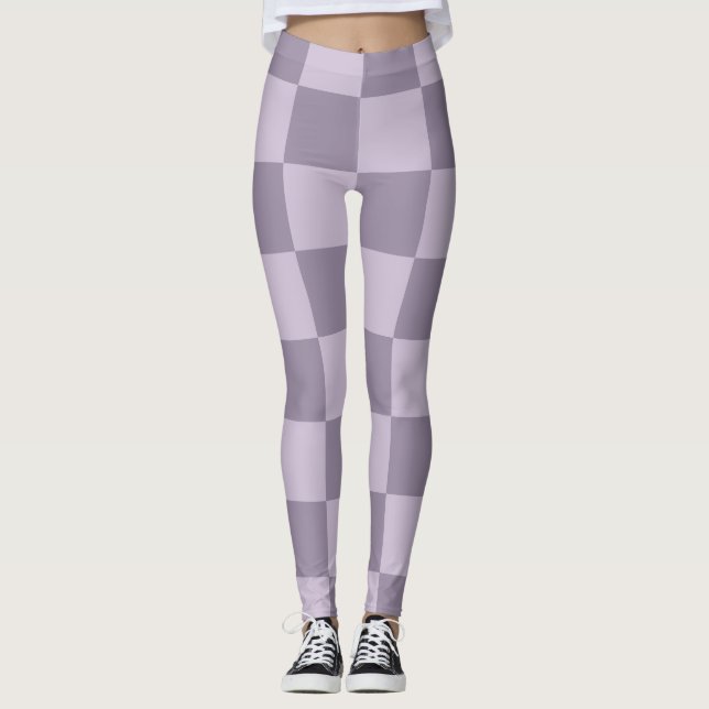 Minimalist Soft Lavender Checkerboard Pattern  Leggings (Front)